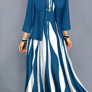 Elegant Dress Set Featuring a Geometric Pattern, Stylish Vacation Outer Jacket, Tank Top, And Long Skirt Ensemble, Perfect for a Comfortable And Casual Look in Spring And Autumn.