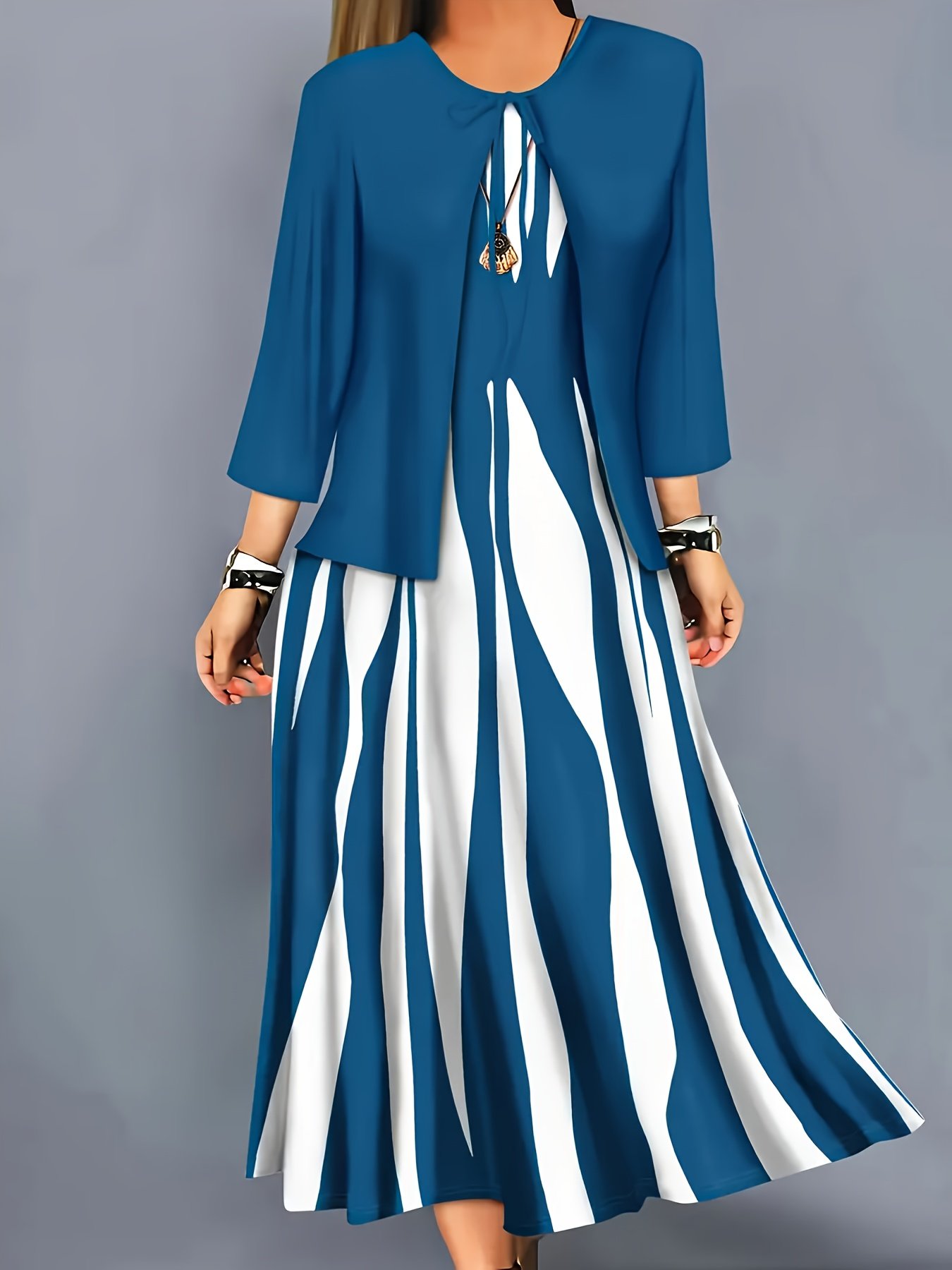 Elegant Dress Set Featuring a Geometric Pattern, Stylish Vacation Outer Jacket, Tank Top, And Long Skirt Ensemble, Perfect for a Comfortable And Casual Look in Spring And Autumn.