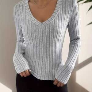 Striped Long-Sleeve V-Neck T-Shirt for Women'S Fashion